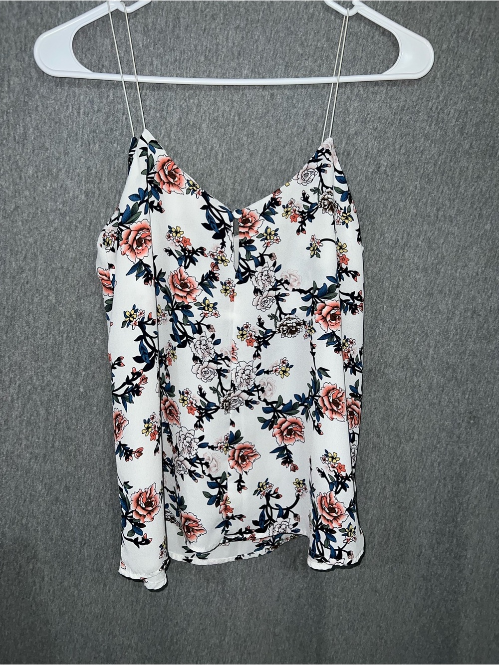 Revamped White Pink Floral Spaghetti Strap Camisole V-Neck Tank Top XS - Picture 3 of 4
